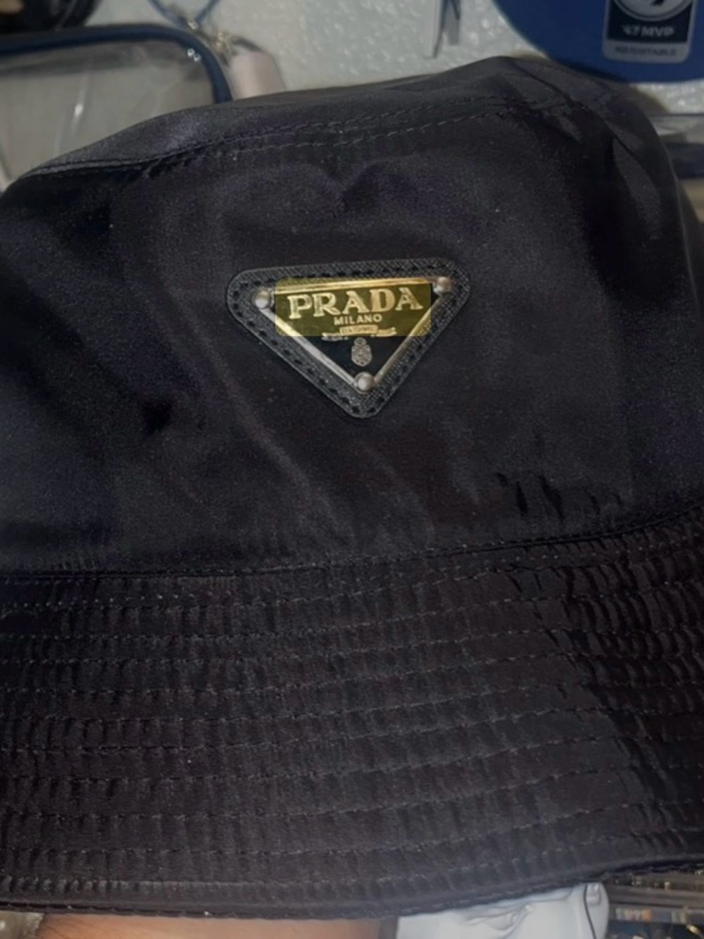 Black Nylon Bucket Hat with Logo Plaque